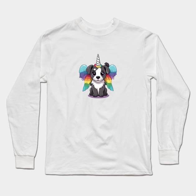 Cute Magical Kawaii Unicorn Puppy Dog With Rainbow Wings Long Sleeve T-Shirt by Little Duck Designs